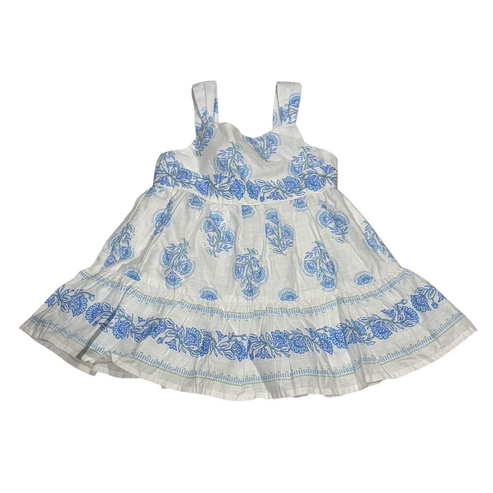 Haute Hippie Kids Girls 12M White Blue Floral Sundress Cotton Boho Tiered Lined